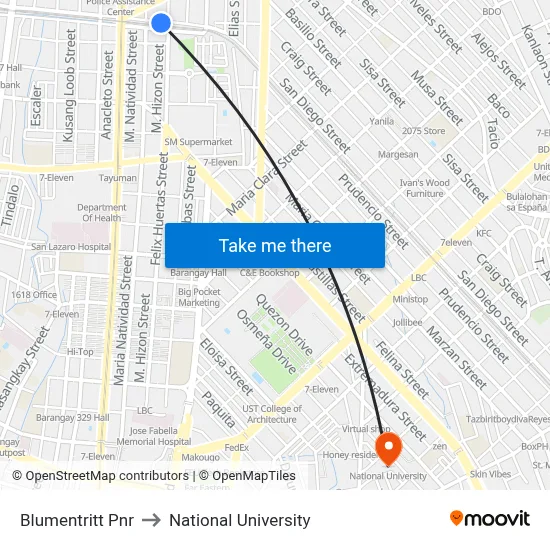 Blumentritt Pnr to National University map