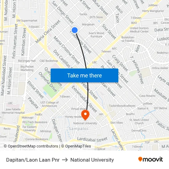 Dapitan/Laon Laan Pnr to National University map