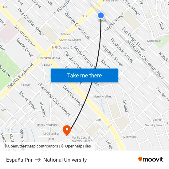 España Pnr to National University map