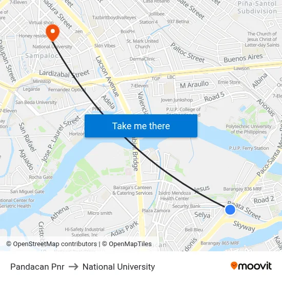 Pandacan Pnr to National University map