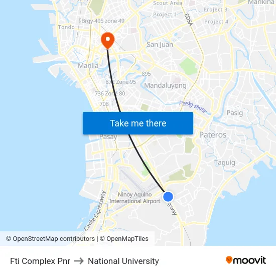 Fti Complex Pnr to National University map