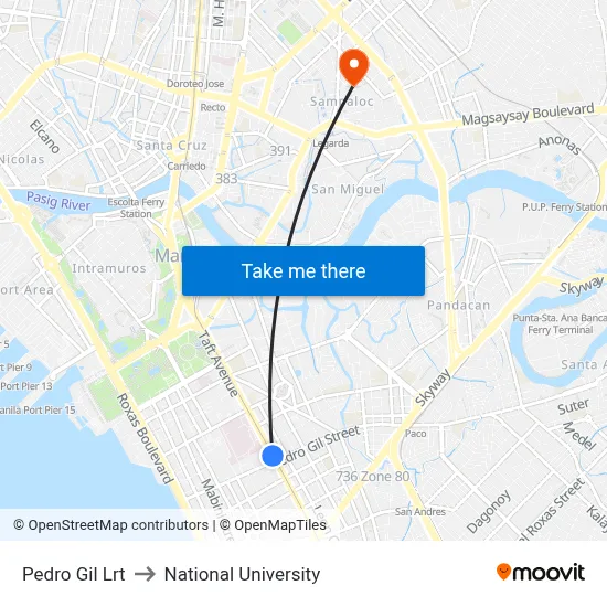 Pedro Gil Lrt to National University map