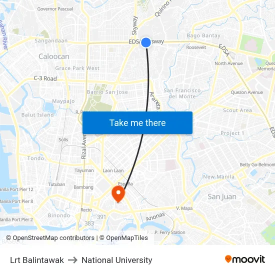 Lrt Balintawak to National University map