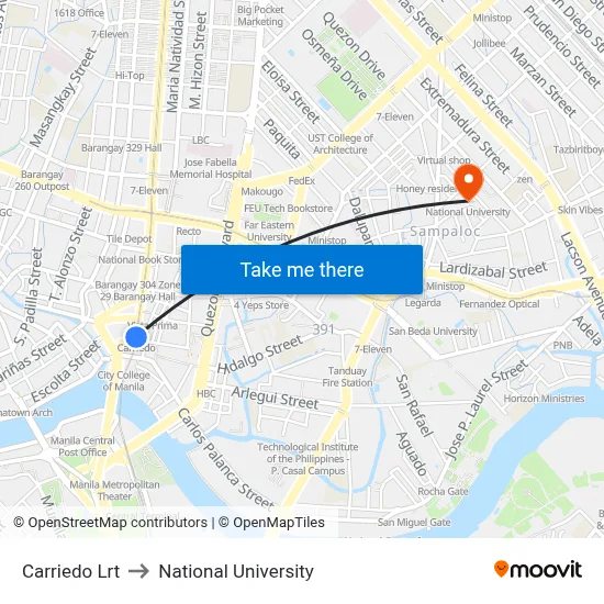 Carriedo Lrt to National University map