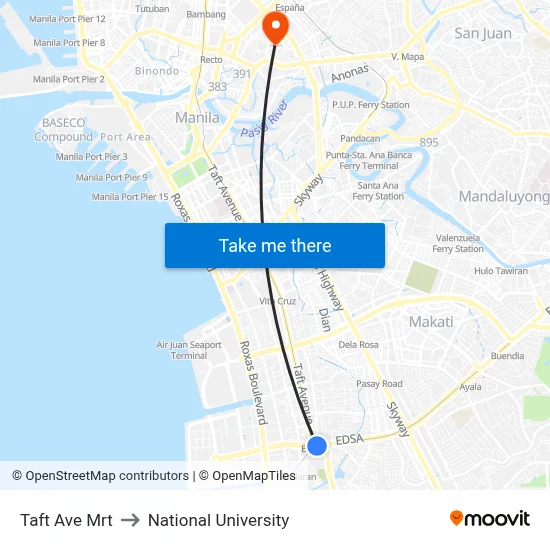 Taft Ave Mrt to National University map