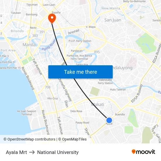 Ayala Mrt to National University map