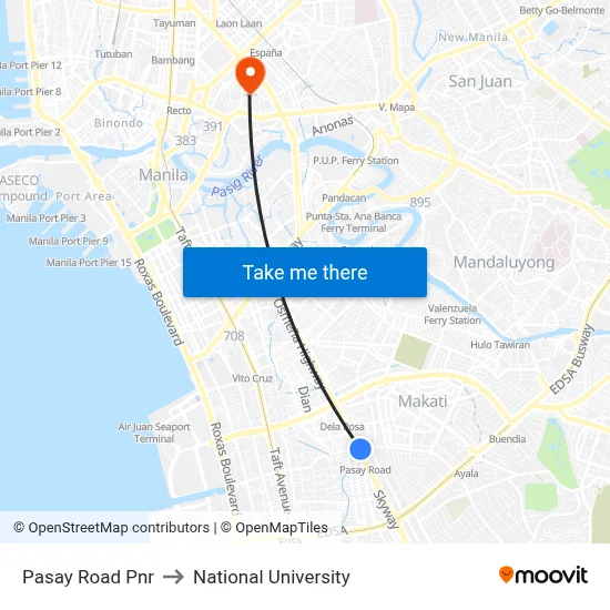 Pasay Road Pnr to National University map