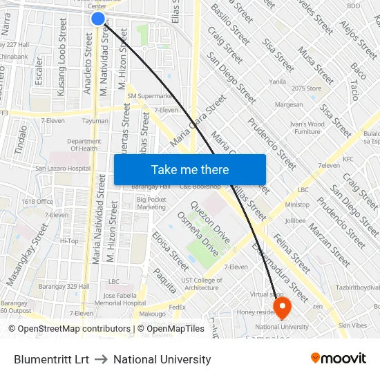 Blumentritt Lrt to National University map