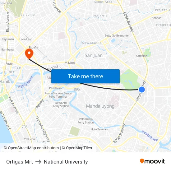 Ortigas Mrt to National University map
