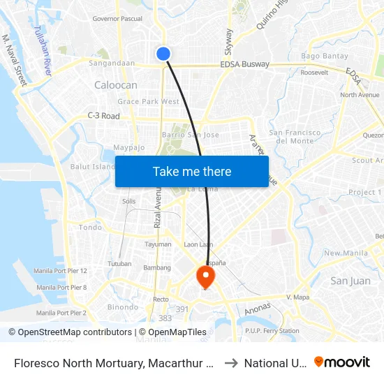 Floresco North Mortuary, Macarthur Highway, Caloocan City to National University map