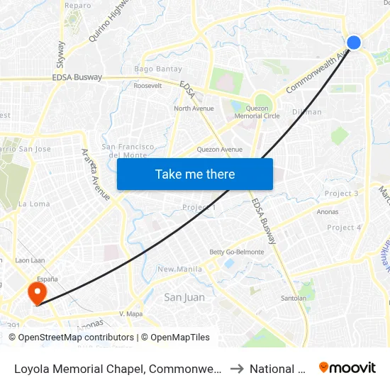 Loyola Memorial Chapel, Commonwealth Avenue, Quezon City to National University map