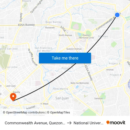 Commonwealth Avenue, Quezon City to National University map