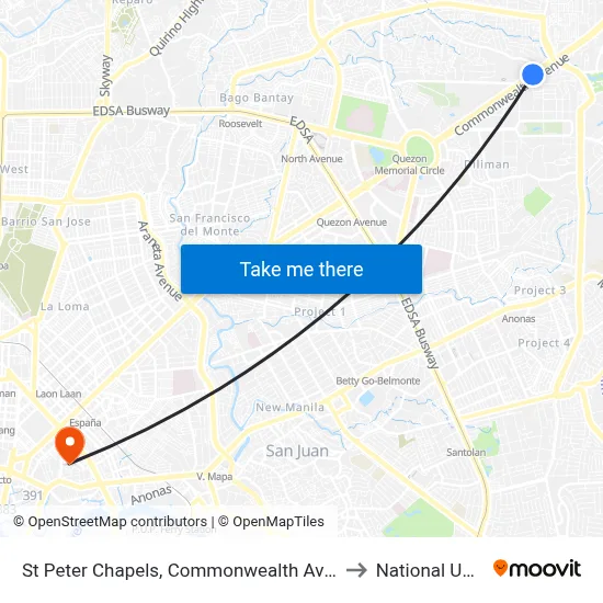 St Peter Chapels, Commonwealth Avenue, Quezon City to National University map