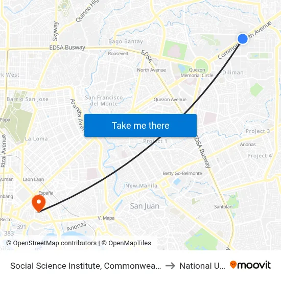 Social Science Institute, Commonwealth Avenue, Quezon City to National University map
