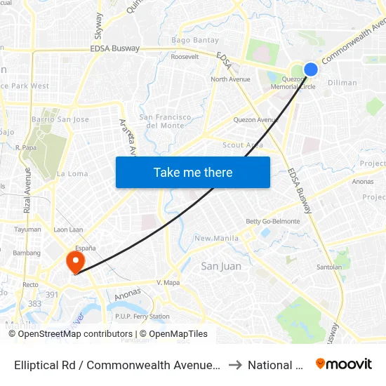 Elliptical Rd / Commonwealth Avenue Intersection, Quezon City to National University map