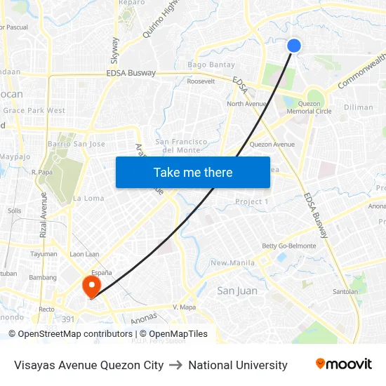 Visayas Avenue Quezon City to National University map