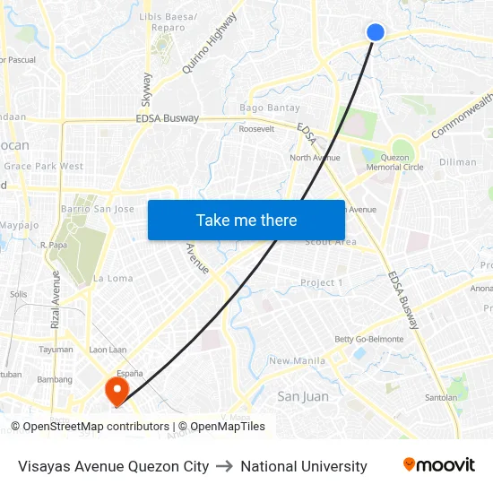 Visayas Avenue Quezon City to National University map
