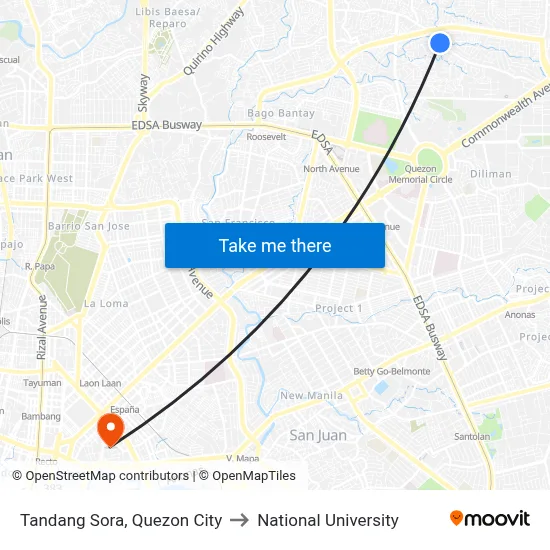 Tandang Sora, Quezon City to National University map