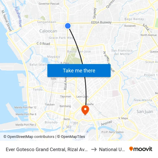 Ever Gotesco Grand Central, Rizal Avenue, Caloocan City to National University map