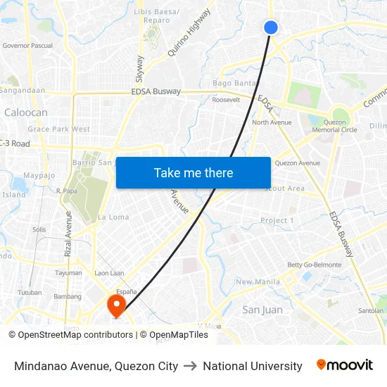 Mindanao Avenue, Quezon City to National University map