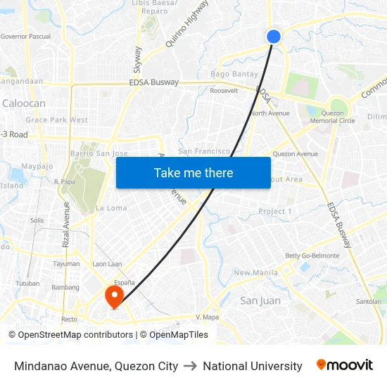 Mindanao Avenue, Quezon City to National University map
