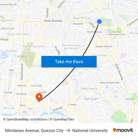 Mindanao Avenue, Quezon City to National University map