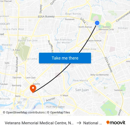 Veterans Memorial Medical Centre, North Avenue, Quezon City to National University map