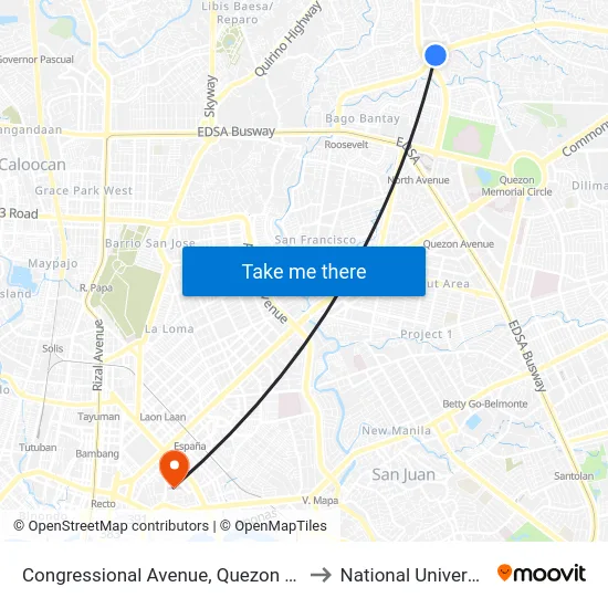 Congressional Avenue, Quezon City to National University map