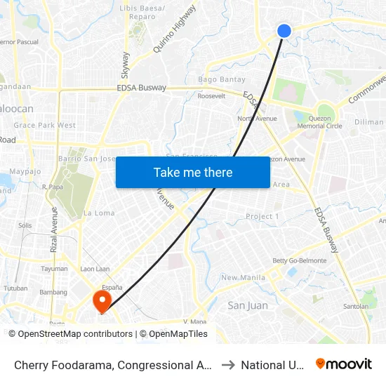 Cherry Foodarama, Congressional Avenue, Quezon City to National University map