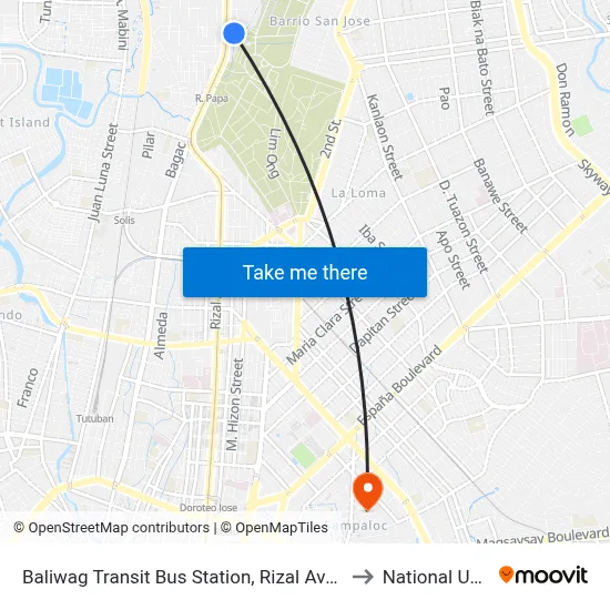 Baliwag Transit Bus Station, Rizal Avenue, Caloocan City to National University map