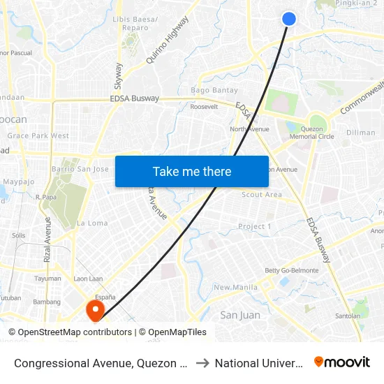 Congressional Avenue, Quezon City to National University map