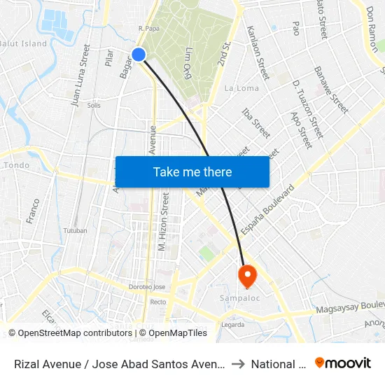 Rizal Avenue / Jose Abad Santos Avenue Interchange, Caloocan City to National University map