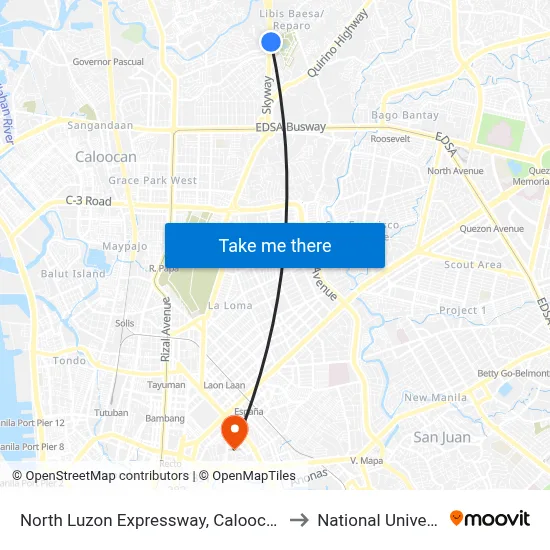 North Luzon Expressway, Caloocan City to National University map