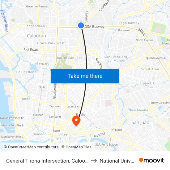 General Tirona Intersection, Caloocan City to National University map