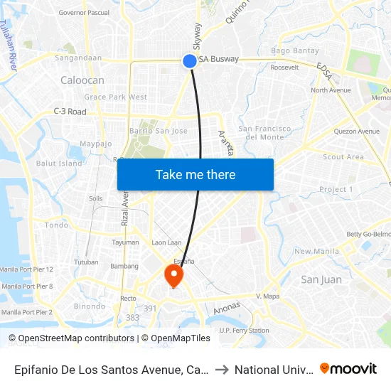 Epifanio De Los Santos Avenue, Caloocan City to National University map