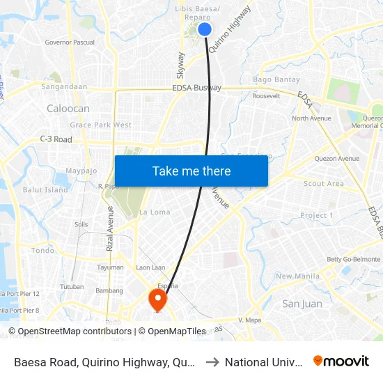Baesa Road, Quirino Highway, Quezon City to National University map