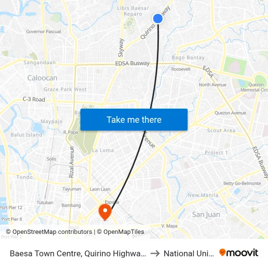 Baesa Town Centre, Quirino Highway, Quezon City to National University map