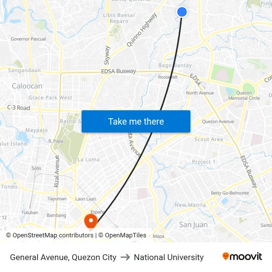 General Avenue, Quezon City to National University map