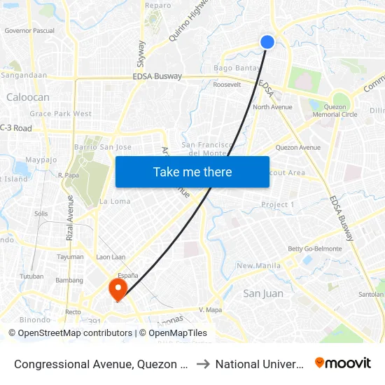 Congressional Avenue, Quezon City to National University map