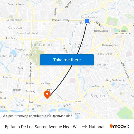 Epifanio De Los Santos Avenue Near Walter Mart Service Road, Quezon City to National University map