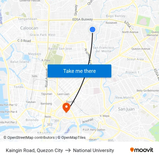 Kaingin Road, Quezon City to National University map