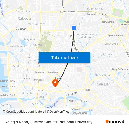 Kaingin Road, Quezon City to National University map