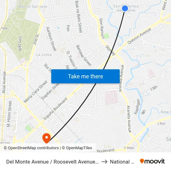 Del Monte Avenue / Roosevelt Avenue Intersection, Quezon City to National University map