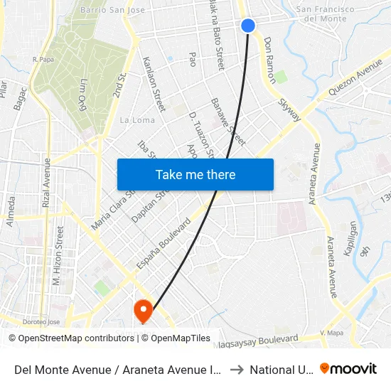 Del Monte Avenue / Araneta Avenue Intersection, Quezon City to National University map