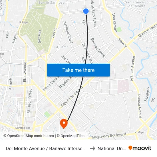 Del Monte Avenue / Banawe Intersection, Quezon City to National University map