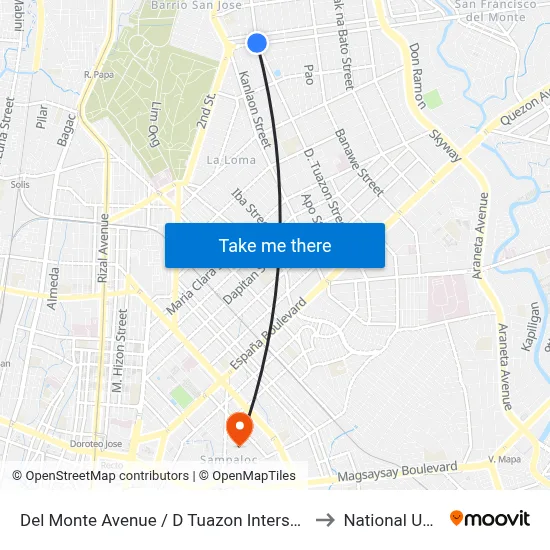 Del Monte Avenue / D Tuazon Intersection, Quezon City to National University map