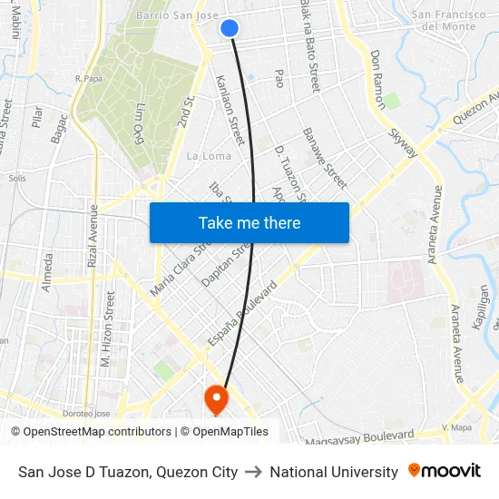 San Jose D Tuazon, Quezon City to National University map