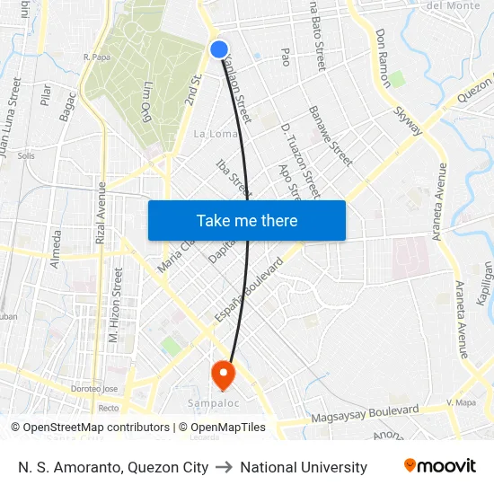 N. S. Amoranto, Quezon City to National University map