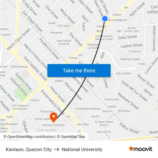 Kanlaon, Quezon City to National University map