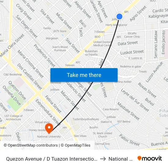 Quezon Avenue / D Tuazon Intersection West Bound, Quezon City to National University map